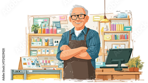 Smiling Mature Owner Working in Store Professionally