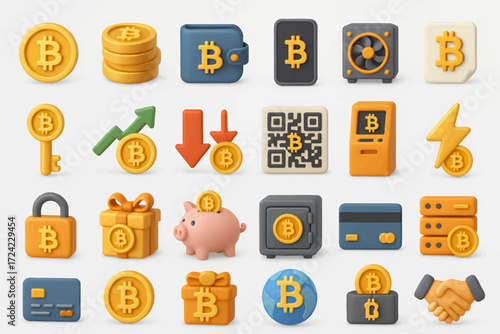 3D Bitcoin Cryptocurrency Icon Set 24 Unique Digital Currency Symbols