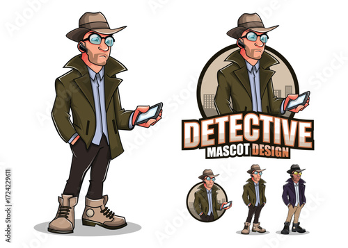 Cartoon Detective Mascot Icon – Private Investigator and Mystery Crime Character Illustration