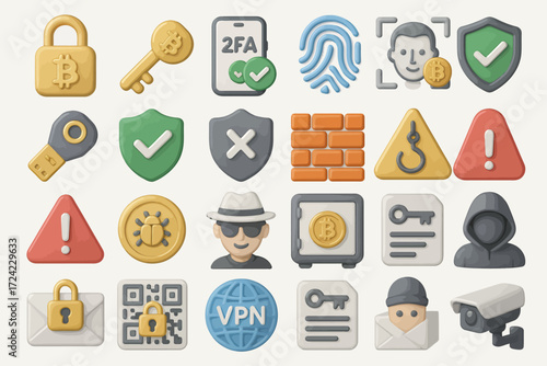 A comprehensive set of modern cybersecurity flat icons representing digital protection, online safety, data privacy, and internet security concepts for applications and web design