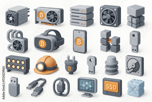 Cryptocurrency Mining Tech A 3D Icon Set for Digital Finance