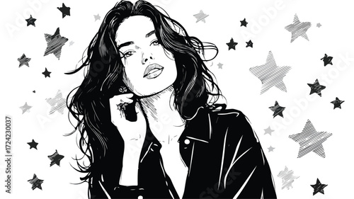 Elegant Stylish Woman with Stars Vector Illustration for Trendy Designs