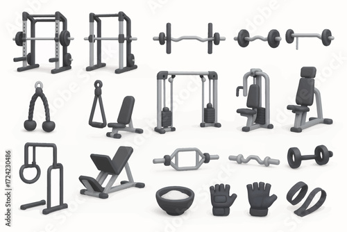 3D Render of Gray Gym Equipment Icons Perfect for Fitness Apps and Websites