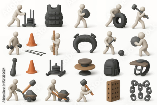 3D Render Functional Fitness Equipment and Workout Icons