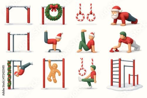 Christmas Fitness Fun Calisthenics Workout Illustrations