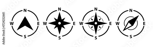 Compass icon vector set. North south direction star map arrow symbol compass design element