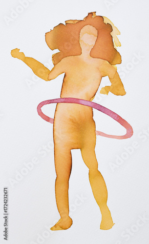 Wallpaper Mural Colorful silhouette of a person hula hooping with flowing hair in a vibrant watercolor design Torontodigital.ca
