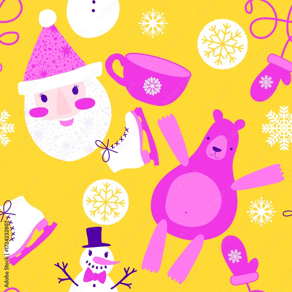 Fototapeta premium Christmas cartoon ice seamless snowman pattern for wrapping paper and fabrics
