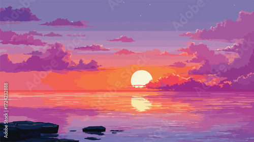 Vibrant Purple Orange Pink Summer Sunset Vector Image