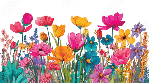 Vibrant Spring Wildflowers Banner Vector Illustration