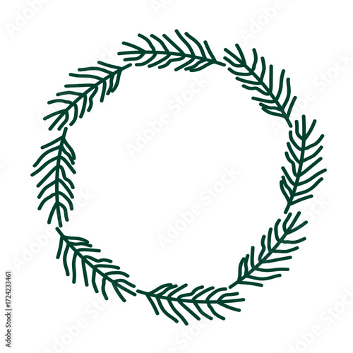 Christmas wreath, green circle. Traditional winter vector illustration for postcard, greeting, card, wrapping, poster, invitation.