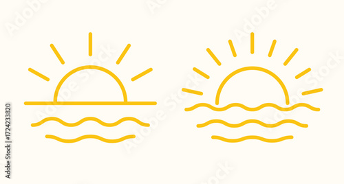 Sun line icon logo sunrise vector. Bohemian minimal sun line icon logo design