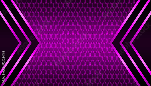 Purple hexagonal neon light space black side geometry abstract technology background