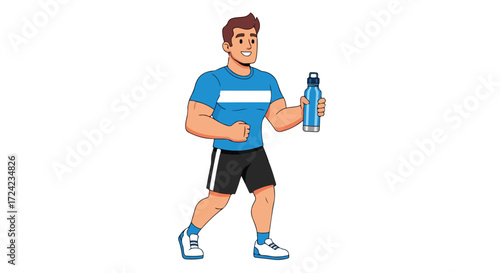 Athletic man in sportswear holding a reusable water bottle.