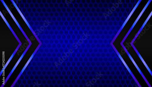 Blue hexagonal neon light space black side geometry abstract technology background