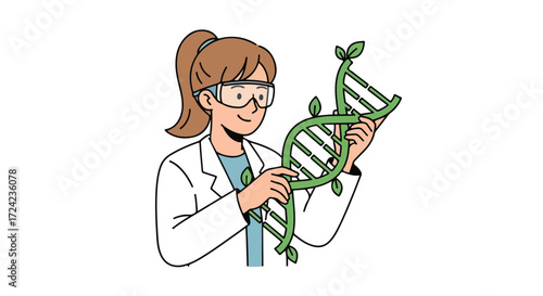 Scientist examining plant DNA helix.