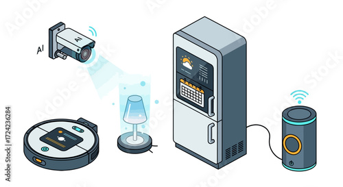 Smart Home Technology Illustrated Concepts of AI-Powered Appliances and Integrated Systems
