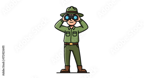 Park Ranger with Binoculars Looking Forward.