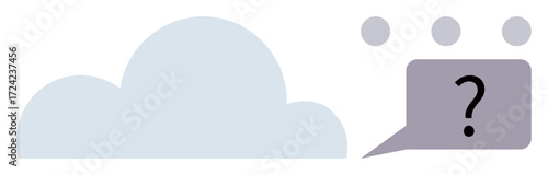 Cloud graphic alongside a speech bubble containing a question mark indicates cloud-based queries, communication, or data sharing. Ideal for technology, cloud computing, support, brainstorming