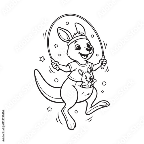 Happy Kangaroo and Joey Jumping Rope