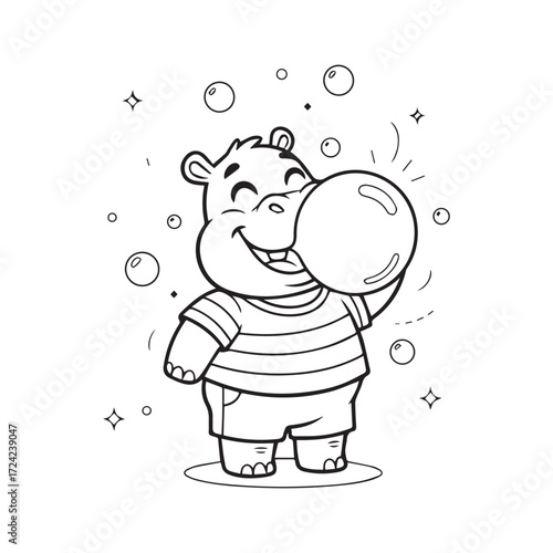 Happy Hippo Blowing a Bubble with Bubble Gum