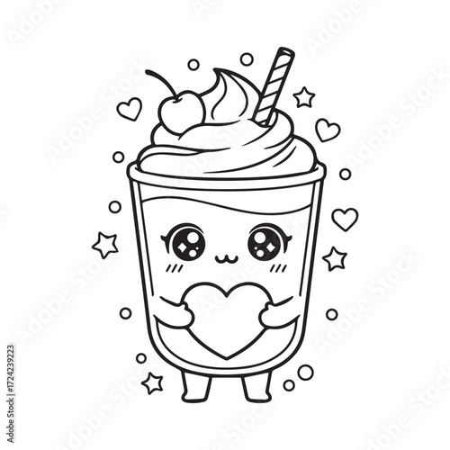 Happy Milkshake with Cherry and Whipped Cream