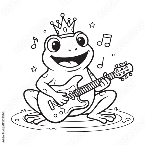 Cute Frog with a Crown Playing an Electric Guitar