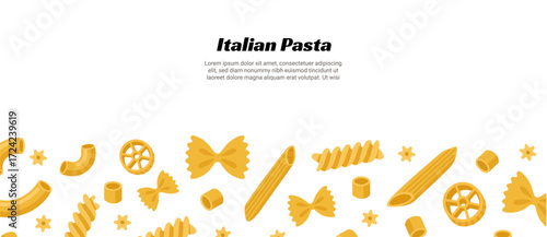 Vector Italian pasta food macaroni design set. Italian pasta type cartoon different shape isolated icon