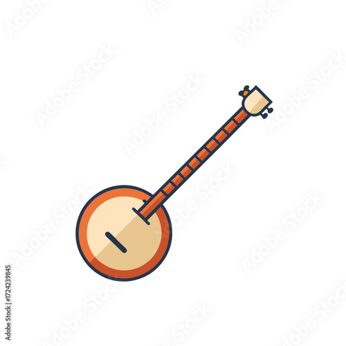Stylized flat icon of a banjo on a black background