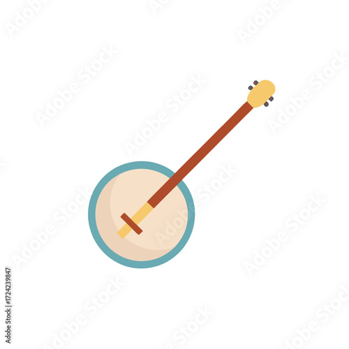 Stylized flat design illustration of a banjo on a black background