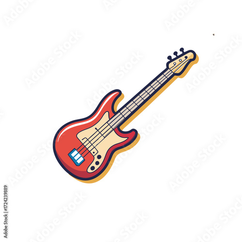 Vibrant red electric bass guitar illustration on a black background