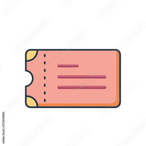 Simple flat design pink ticket icon with perforated edge