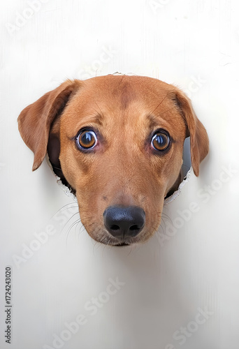 Cabeça de cachorro caramelo preso num buraco, cachorrinho triste buscando adoção, adote um cão 