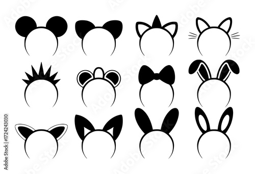 Collection of Black and White Headbands with Animal and Character Ears