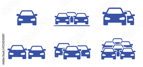 Collection of Blue Car Icons Representing Traffic and Parking