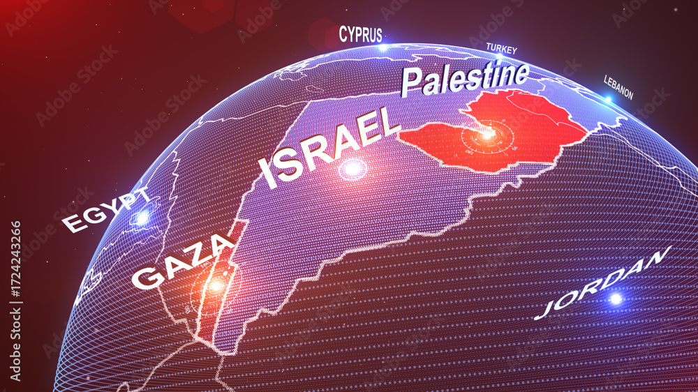 Φωτογραφία The image you've uploaded is a stylized digital map of the Eastern Mediterranean and Middle East region, with a focus on the Gaza Strip, Israel, and Palestine
