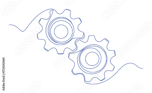 Interlocking Gears A Continuous Line Drawing Symbolizing Connection and Mechanism