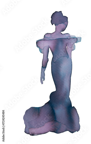 Wallpaper Mural Elegant silhouette of a woman in flowing gown captured in soft watercolor and ink Torontodigital.ca
