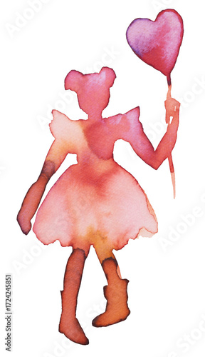 Wallpaper Mural Child holding a heart-shaped balloon in a playful watercolor illustration Torontodigital.ca