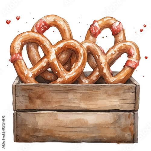 Pretzel Tray, watercolor illustration vector, isolated on a white background.