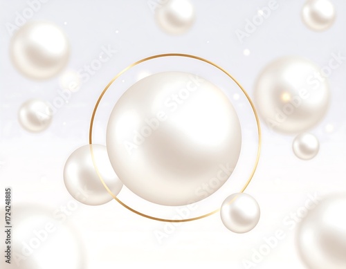 Elegant pearl background with golden ring
