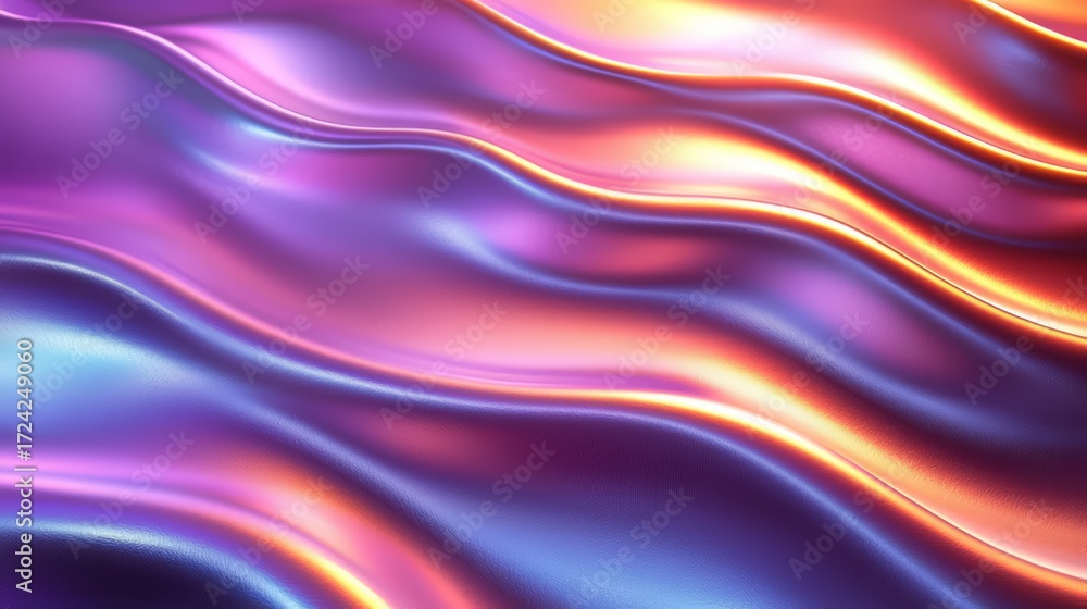 Obraz premium Purple and orange wave pattern on a shiny surface. The colors are vibrant and the pattern is flowing