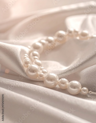 Elegant pearl necklace on soft silk