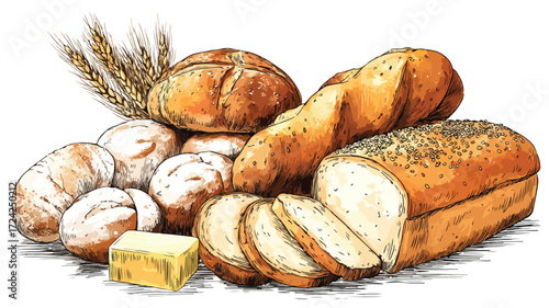 Delicious Assortment of Fresh Bakery Products and Bread