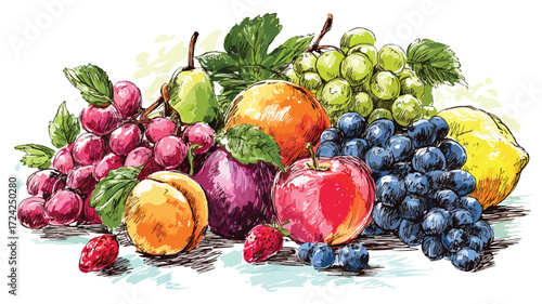 Fresh Ripe Fruits Assortment with Juicy Grapes - Nutrition Concept