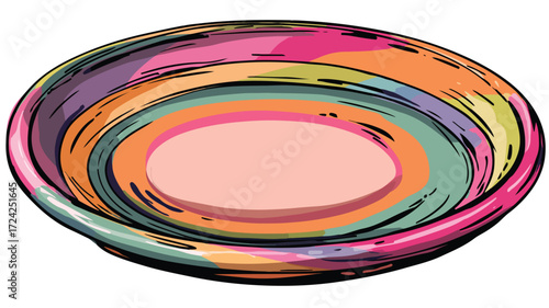 Vibrant Colorful Platter Cartoon Vector Illustration