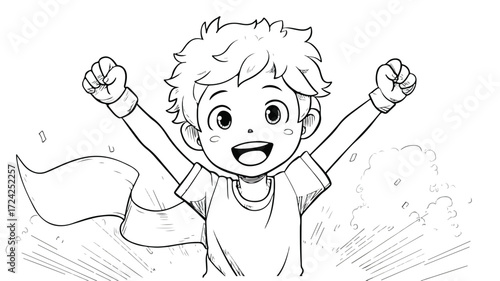 Happy Boy Winning Race Vector Illustration