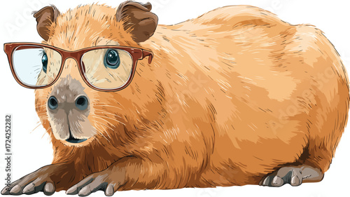 Cute Capybara with Glasses Vector Illustration for Stock Photos