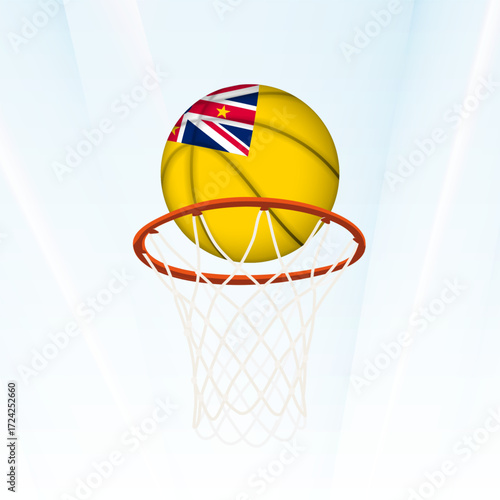 Niue Flag Basketball Scoring Through Hoop.
