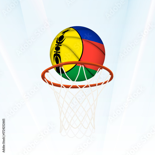 New Caledonia Flag Basketball Scoring Through Hoop.